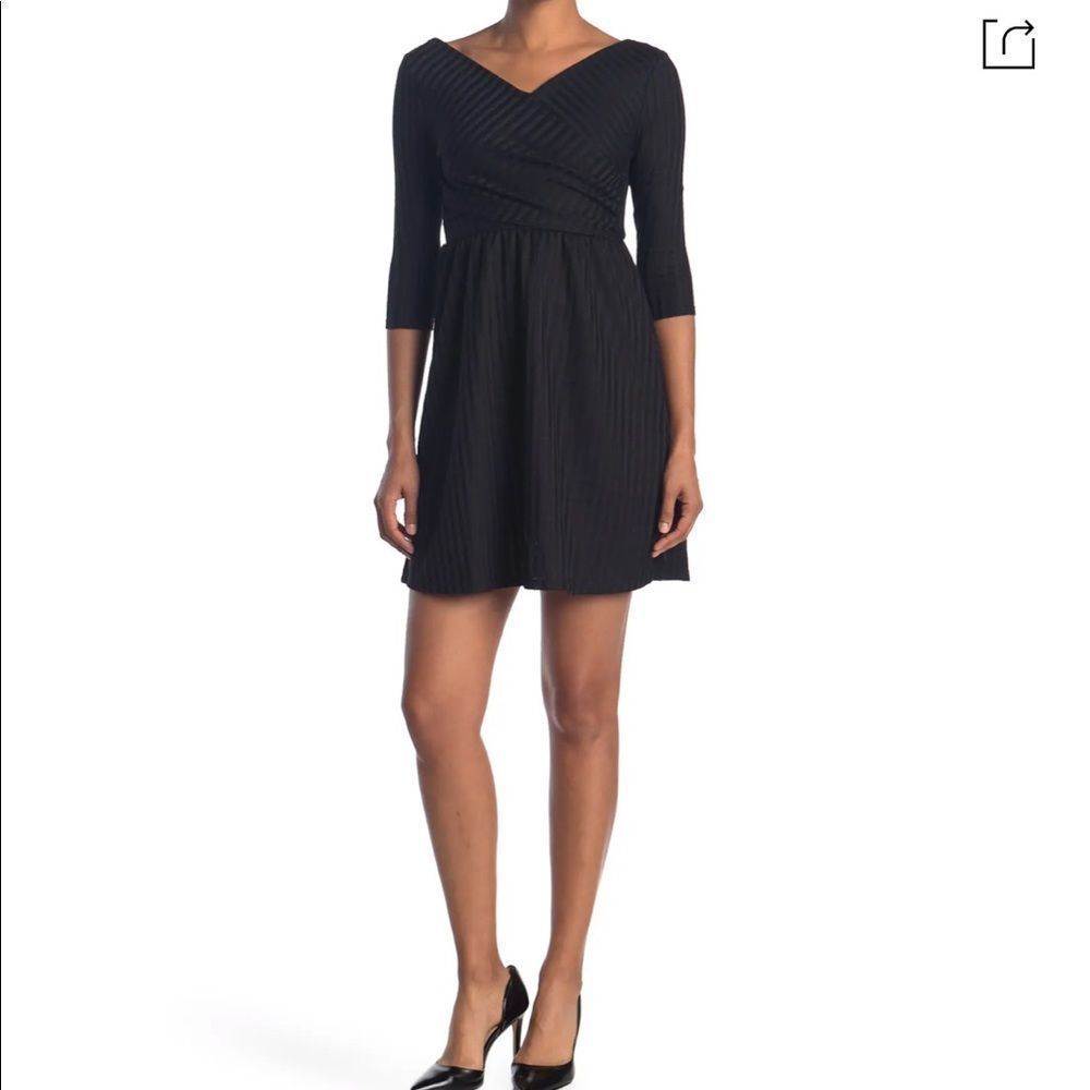 NWT The Vanity Room Black Ribbed Faux Wrap Dress